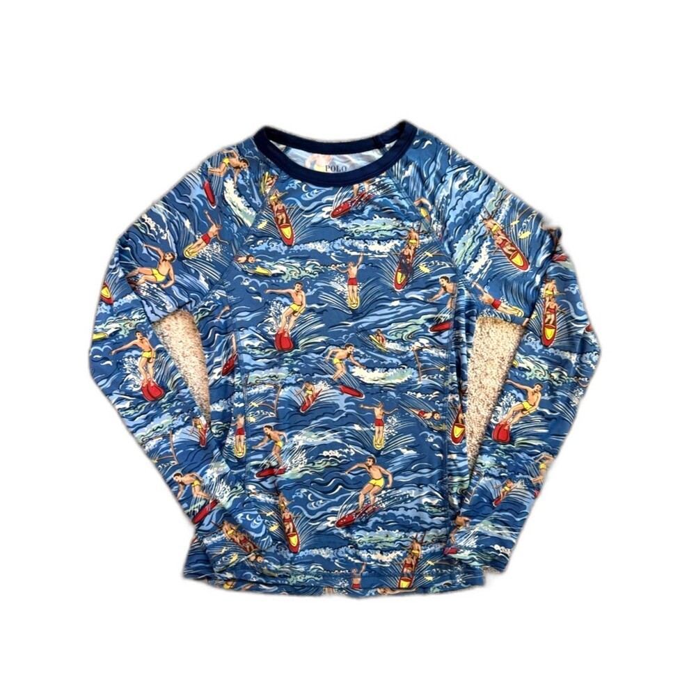 Polo Ralph Lauren Boys M 10-12 Swim Shirt Surfer Rash Guard Blue Polo